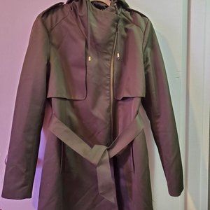 French Connection olive green belted hooded trench coat